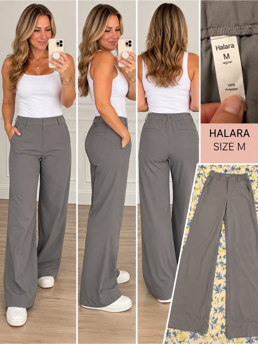 HALARA Gray Wide-Leg Pull-On Pants